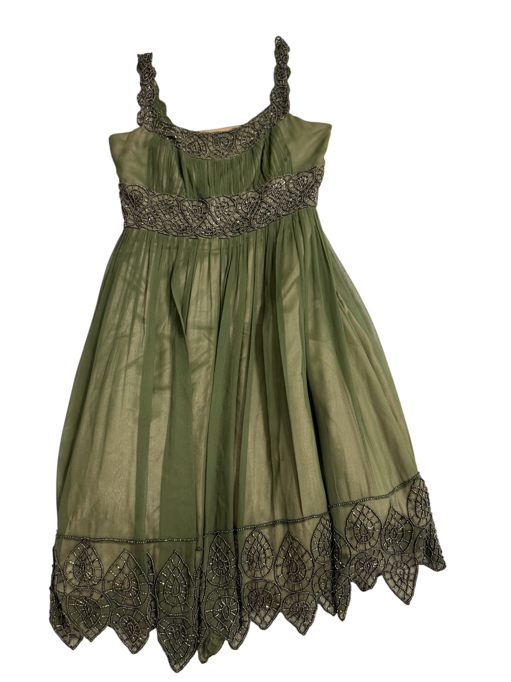Adrianna Papell Olive Green Embellished Dress NWOT Sz 4
